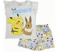 Pokémon Pyjama Court 100% Coton pour Filles Pikachu & Évoli à Manches frangées 7-8 Ans 128cm