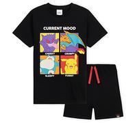 Pokémon Pyjama Enfant Garcon, Ensembles de Pyjama T-Shirt et Short (Noir, 7-8 Ans)