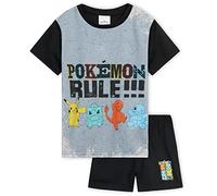 Pokémon Pyjama Enfant Garcon, Ensembles de Pyjama T-Shirt et Short (Noir/Gris, 7-8 Ans)