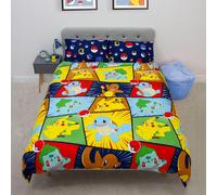 Pokemon Rétro Double Housse Couette & Housse D'Oreiller Bleu Enfants Officiel