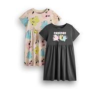 Pokemon Robe pour Filles Pack de 2 | Robes d'été à Manches Courtes Gris foncé et Beige Graphic Daywear | Pikachu Squirtle Jigglypuff Ensemble de vêtements Multi-Pack | Coffret Cadeau de Produits