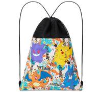 Pokémon Sac à Cordon Enfant, Accessoire de Sport Ado, Piscine, Sac Pikachu, Gym, École Voyage Plage (Noir/Multicolore)
