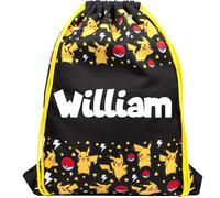 Pokémon Sac à cordon personnalisé pour enfants - Sac en polyéthylène, sac d'école, sac de natation - Cadeau personnalisé pour garçons et filles - Rouge et jaune et durable, jaune