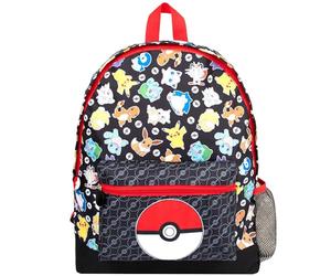 Pokémon Sac à dos d'école pour enfants, sac à dos de voyage à 2 compartiments pour garçons et filles, bretelles ajustables et poche en maille, Noir