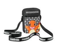 Pokémon Sac Bandoulière Sacoche Enfant Petit Sac Crossbody Bag Multipoches Enfant Ado Idée Cadeau Pikachu Evoli (Noir/Orange Salamèche)