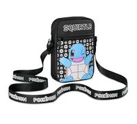 Pokémon Sac Bandoulière Sacoche Enfant Petit Sac Crossbody Bag Multipoches Enfant Ado Idée Cadeau Pikachu Evoli (Noir/Bleu Carapuce)