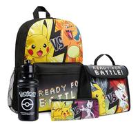 Pokemon Sacs à Dos Ensemble Enfant, 4 Pcs Cartable, Panier Repas, Trousse, Bouteille d'eau (Noir/Jaune)
