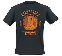 Pokémon Salamèche Homme T-Shirt Manches Courtes Noir XL 100% Coton Regular/Coupe Standard