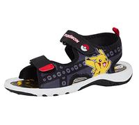Pokemon Sandales de sport pour garçons et enfants Pikachu Poke Ball Bout ouvert Chaussures d'été faciles à fixer, Noir , 28 EU