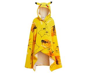 Pokémon Serviette à Capuche Pikachu 100% Coton Enfant 3D Oreilles Costume Pikachu Poncho Serviette de Plage Serviette de Bain Serviette de Natation