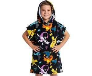 Pokémon Serviette de Bain avec Capot pour Enfants et Adolescents Absorbant Anime Coton Poncho Plage pour Natation Bain Douche Plage Cadeau Enfant (Noir/Multi, 10-13 Ans)