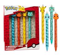 Pokémon Set de 4 Stylos Effaçables Pikachu, Fournitures Scolaires Cute Kit, Papeterie Kawaii, Stylo bille à Encre bleue, Idee Cadeau Enfant Anime (Multi Pikachu & Charizard)