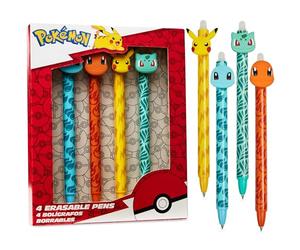 Pokémon Set de 4 Stylos Effaçables Pikachu, Fournitures Scolaires Cute Kit, Papeterie Kawaii, Stylo bille à Encre bleue, Idee Cadeau Enfant Anime (Multi Pikachu & Charizard)
