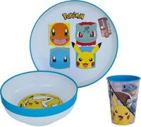 POKEMON Set de vaisselle réutilisable bicolore - Ensemble composé de 3 pièces : assiette, bol et gobelet avec base antidérapante - Pikachu