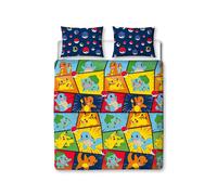 Pokemon Rétro Double Housse Couette & Housse D'Oreiller Bleu Enfants Officiel