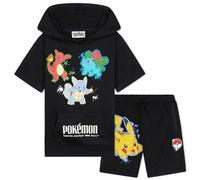 Pokémon Short à Capuche Survêtements Garçon et Ado 2 Pz Set Pikachu Manches Courtes Jogging Enfant Poches Zippées Cadeau Garcon (9-10 Ans, Noir)
