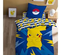 Pokemon Spike Parure de lit Enfant 1 Personne | 100% Coton | Oeko-TEX | Housse de Couette 140x200 cm + Taie d'oreiller 63x63 cm | Imprimé Réversible Garçon | Bleu