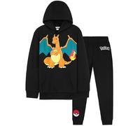 Pokémon Survêtement Enfant Garcon, Ensemble Jogging 2 Pièces avec Sweat a Capuche et Pantalon Survetement, Cadeau Anime (13-14 Ans, Noir Charizard)
