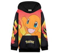 Pokémon Sweat à Capuche Garçon Ado, Pull Manga avec Poche Kangourou et Capuche, Pikachu Gengar Charizard Eevee, Cadeau Anime (7-8 Ans, Noir/Rouge Salamèche)