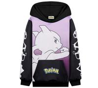 Pokemon Sweat à Capuche Garçon Ado, Pull Manga avec Poche Kangourou et Capuche, Pikachu Gengar Charizard Eevee, Cadeau Anime (13-14 Ans, Noir/Rose Mewtwo)