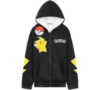 Pokémon Sweat a Capuche Garçon et Ado 7-14 Ans, Cosy Hoodie Polaire Fermeture Eclair, Poche Kangourou, Idee Cadeau Anime (7-8 Ans, Noir Pikachu)