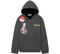 Pokémon Sweat a Capuche Garçon et Ado 7-14 Ans, Cosy Hoodie Polaire Fermeture Eclair, Poche Kangourou, Idee Cadeau Anime (7-8 Ans, Gris Mewtwo)