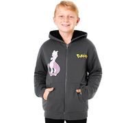 Pokémon Sweat a Capuche Garçon et Ado 7-14 Ans, Cosy Hoodie Polaire Fermeture Eclair, Poche Kangourou, Idee Cadeau Anime (11-12 Ans, Gris Mewtwo)