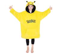 Pokémon Pull Plaid, Poncho Sweat Oversize en Polaire avec Capuche Enfant (Jaune/Noir Pikachu)