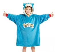 Pokémon Sweat à Capuche Oversize Enfant, Snorlax Gengar Sweat Plaid Polaire avec Sac Intégré, Poncho Chaud et Doux (Bleu Snorlax Cushion)