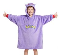 Pokémon Sweat à Capuche Oversize Enfant, Snorlax Gengar Sweat Plaid Polaire avec Sac Intégré, Poncho Chaud et Doux (Violet Gengar Cushion)
