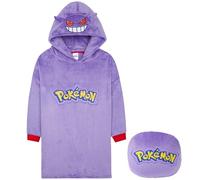 Pokémon Sweat à Capuche Oversize Enfant, Snorlax Gengar Sweat Plaid Polaire avec Sac Intégré, Poncho Chaud et Doux (Violet Gengar Cushion)