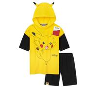 Pokémon T-shirt Été Capuche et Short Ensembles Garçon Ado 2 Pièces Éponge Absorbant Pikachu Tenue Piscine Plage Anime Cadeau Garçon (7-8 Ans, Jaune)