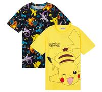 Pokémon T-Shirts à Manches Courtes pour Garçons, Ras du Cou - Lot de 2 (Noir/Jaune, 7-8 Ans)