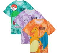 Pokémon T-Shirt Garçon Adolescents Pikachu Paquet de 1 ou 3 Manches Courtes Doux et Respirant Anime Tee Shirt Cadeau Enfant (7-8 Ans, Multicolore, 3)