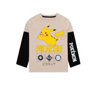 Pokémon T Shirt Garcon, T-Shirt Enfant à Manches Longues, Haut Pikachu Garçon, Vêtements Garçon en Coton, Beige 8-9 Ans