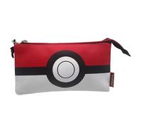 Pokemon® Trousse Triple, 5 Compartiments, Matériel Scolaire, Pokeball, Blanc et Rouge, Produit Officiel (CyP Brands)
