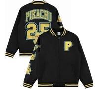 Pokemon Varsity Bomber Veste pour homme - Vestes universitaires classiques pour homme - Vestes pour homme fabriquées en tissu polyester doux, noir/jaune, Medium