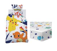 Pokémon Ziggy Ensemble Parure de Lit et Drap Housse Enfant | 100% Coton | Oeko-TEX | Housse de Couette 140x200cm + 1 Taie d'oreiller 63x63cm + 1 Drap Housse 90x190cm | Imprimé Garçon (Blanc)