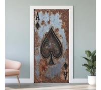 Poker Autocollant 3D Cartes à Jouer Affiche Porte en Fer Rouillé Stickers Porte Poster PVC Auto-adhésif pour Salon Cuisine Chambre Salle de Bain 93x205 cm S3g51