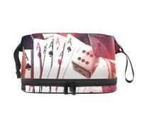 Poker Craps Machine à sous et Roulette Casino Jeux Double Couche Cosmétique pour Femmes et Filles Trousse de Toilette Voyage Maquillage Pratique Pochette Organisateur Sac avec Compartiment Brosse,