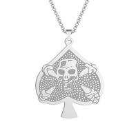 Poker pour hommes Lucky Spades Un collier pendentif squelette en acier inoxydable Squelette Cadeau Bijoux