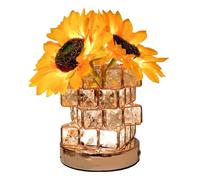 PokFhgur Lampe de Table sans Rechargeable par USB en Forme de Tournesol, Design en Cristal à 3 Couleurs, Contrôle Tactile, Lumière de Nuit à Charge pour Chevet, Intensité Lumineuse Infiniment Dimm