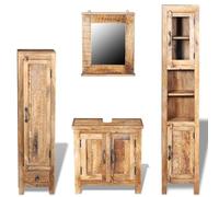 pokgdf Commode de salle de bain avec miroir et 2 armoires latérales en bois | Design vintage, découpe pour lavabo, armoires de 120 cm et 160 cm, tiroir, support mural inclus