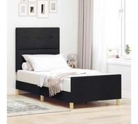 pokgdf Lit minimaliste en tissu avec tête de lit, noir, 100 x 200 cm, cadre de lit plate-forme avec rembourrage en mousse et construction stable, sans matelas à sommier tapissier