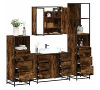 pokgdf Lot de 4 meubles de salle de bain en bois de chêne fumé avec | Résistant à l'humidité, résistant à la déformation, montage mural, espace de rangement, note industrielle