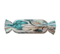 POKIKKJH Candy Oreiller cylindrique Motif fleur bleu sarcelle sur planche de bois Taie d'oreiller pour canapé, chambre à coucher et salon (contient un oreiller noyau)