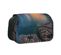 POKIKKJH Trousse à crayons grande capacité Motif Glacier National Park Print Double Clamshell Pen Case, Noir , Taille unique, Trousse de toilette