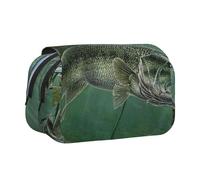 POKIKKJH Trousse à crayons grande capacité Motif poisson avec un leurre Imprimé Double Clamshell Pen Case, Noir , Taille unique, Trousse de toilette