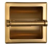 POKIM Recessed Toilet Paper Holder in Wall Mounted with Rear Mounting Bracket Stainless Steel Heavy Duty Brushed Gold Finish 6.2x6.2 Square Jumbo Mega Tissue Holder for Bathroom Wall