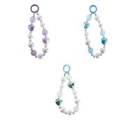 Pokinge Lot de 3 chaînes de téléphone portable bicolores, style coréen, cordon coloré avec perles en forme de cœur à suspendre pour bagage pour femme (3 couleurs)
